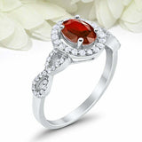 2ct Oval Cut Red Garnet Engagement Ring Twist Shank Halo 14k White Gold Finish