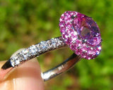 2.2ct Round Cut Pink Sapphire Double Halo Engagement Ring 14k White Gold Finish