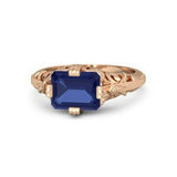 3Ct Emerald Cut Blue Sapphire Vintage Design Engagement Ring 14K Rose Gold Over