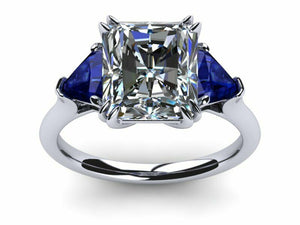 2.1ct Radiant Cut Diamond Sapphire Accent Engagement Ring 14k White Gold Finish