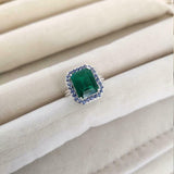 2.4ct Engagement Ring Green Emerald Cut Halo Solitaire 14k White Gold Finish