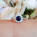 1ct Round Cut Blue Sapphire Engagement Ring 14k White Gold Finish Halo Cluster