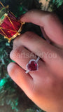 1ct Heart Cut Simulated Pink Ruby Halo Engagement Ring 14k White Gold Plated