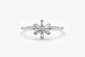 1.2ct Engagement Ring Baguette Cut Diamond Star Art Deco 14k White Gold Finish