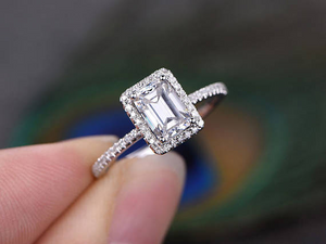 1ct Emerald Cut Diamond Engagement Ring 14k White Gold Finish Classic Solitaire