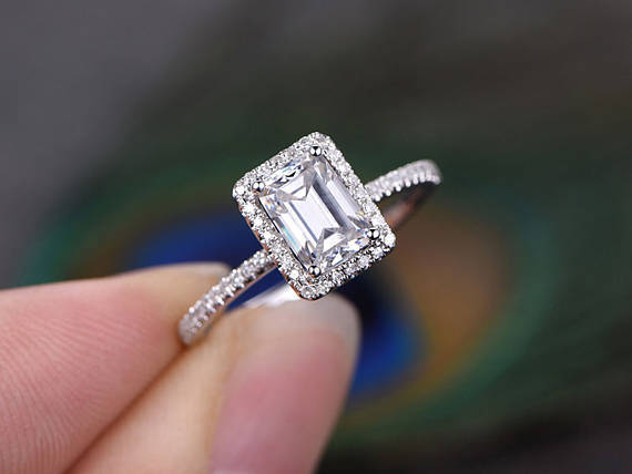 1ct Emerald Cut Diamond Engagement Ring 14k White Gold Finish Classic Solitaire