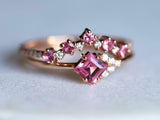 1.7ct Engagement Ring Asscher Cut Pink Sapphire Bridal Set 14k Rose Gold Finish