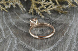 1ct Cushion Cut Peach Morganite Engagement Ring 14k RoseGold Over Rope Solitaire