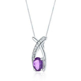 1.25Ct Oval Cut Purple Amethyst Stylish Pendant 14K White Gold Finish NO CHAIN