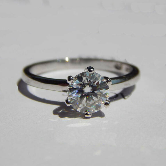 1ct Round Cut Diamond Engagement Ring 14k White Gold Finish Six Prong Solitaire