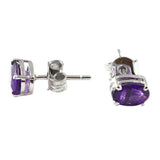 2ct Stud Earrings Oval Cut Purple Amethyst Solitaire Women 14k White Gold Finish