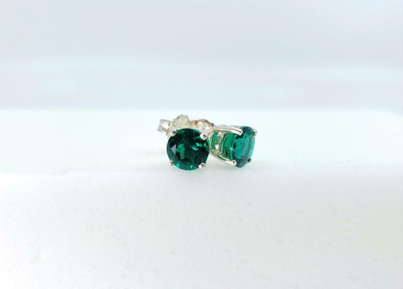 0.5ct Stud Earrings Round Cut Green Emerald Solitaire Design 14k White Gold Over