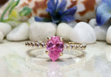 1.7ct Pear Cut Pink Sapphire Round Diamond Accent Ring 14k Yellow Gold Finish