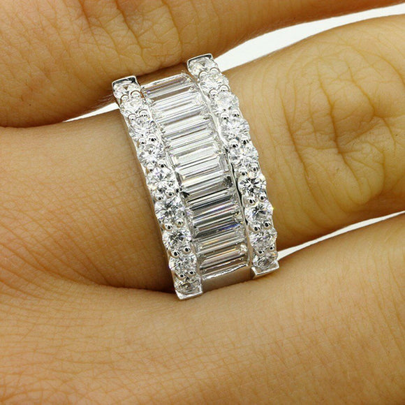 3ct Baguette Cut Diamond Cluster Cocktail Engagement Ring 14k White Gold Finish