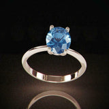 1.5ct Oval Cut Blue Topaz Engagement Ring Solitaire Women 14k Yellow Gold Finish