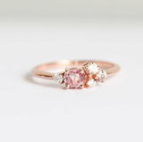 1.1ct Round Cut Peach Morganite Five Stone Engagement Ring 14k Rose Gold Finish