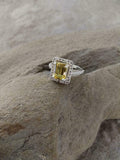 2ct Engagement Ring Emerald Cut Yellow Sapphire Diamond Halo 14k White Gold Over