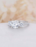 2ct Round Cut Diamond Engagement Ring Trilogy 14k White Gold Over Cluster Accent