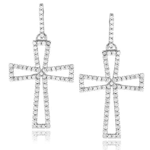 3Ct Round Cut Diamond Jesus Cross Stud Earrings for Women 14K White Gold Finish