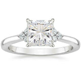 3ct Princess Cut Diamond Engagement Ring 14k White Gold Finish Round Trio Accent