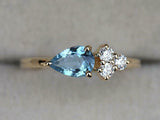 1ct Pear Cut Blue Aquamarine Diamond Petite Minimalist Ring 14k Yellow Gold Over