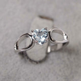 1ct Engagement Ring Heart Cut Blue Aquamarine Split Shank 14k White Gold Finish