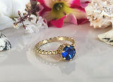 1ct Round Cut Blue Sapphire Beaded Ball Shank Solitaire Ring 14k YellowGold Over