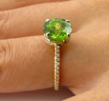 2.5Ct Round Cut Green Peridot Hidden Halo Solitaire Ring 14K Yellow Gold Finish