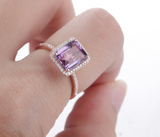 1.5ct Emerald Cut Purple Amethyst Solitaire Engagement Ring 14k Rose Gold Finish