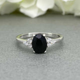 Solitaire Engagement Ring 1.2ct Oval Cut Black Diamond 14k White Gold Finish