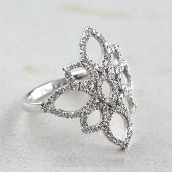 2.2ct Round Cut VVS1D Diamond Engagement Ring Open Flower 14k White Gold Finish