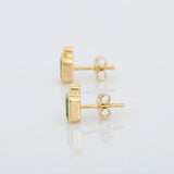 1.4ct Stud Earrings Green Emerald Cut Bezel Set Solitaire 14k Yellow Gold Finish