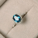 3Ct Oval Cut London Blue Topaz Diamond Halo Engagement Ring 14K White Gold Over