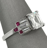 3Ct Emerald Cut Diamond Baguette Ruby Accent Vintage Ring 14K White Gold Finish