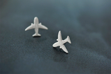 Cute Small Flying Aeroplane Stud Earrings Graduation Gift 14k White Gold Finish