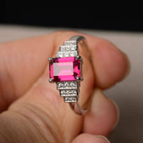 2ct Emerald Cut Pink Ruby Accent Solitaire Engagement Ring 14k White Gold Finish