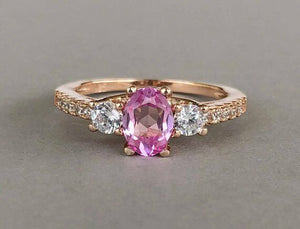 2ct Oval Pink Sapphire Three Stone Solitaire Engagement Ring 14k Rose Gold Over