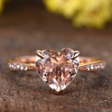 1.5ct Heart Cut Peach Morganite Round Accent Solitaire Ring 14k Rose Gold Finish