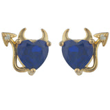 1.5ct Stud Earrings Heart Cut Blue Sapphire Devil Design 14k Yellow Gold Finish