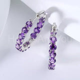 1.5ct Round Simulated Amethyst Inside-Out Hoop Earrings 14k White Gold Plated