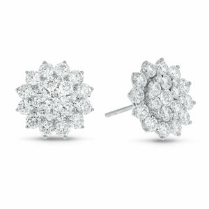 2.5ct Round Cut Diamond Floral Cluster Stud Earrings Women 14k White Gold Finish