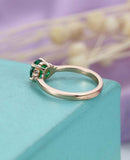 1.4ct Round Cut Green Emerald Engagement Ring Cluster Diamond 14k Rose Gold Over