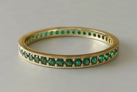 2ct Round Cut Green Emerald Wedding Band Ring Full Eternity 14k Yellow Gold Over