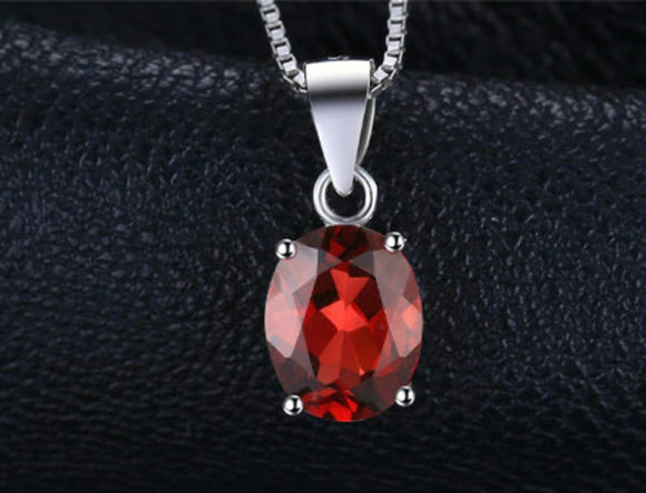 2.3ct Red Garnet Pendant Oval Cut Solitaire Women 14k White Gold Finish NO CHAIN