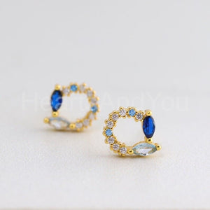 1ct Marquise Simulated Sapphire Open Circle Stud Earrings 14k Yellow Gold Plated