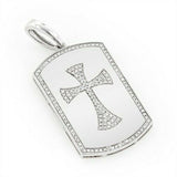 3Ct Round Cut Diamond Dog Tag Shape Cross Pendant 14K White Gold Finish NO CHAIN