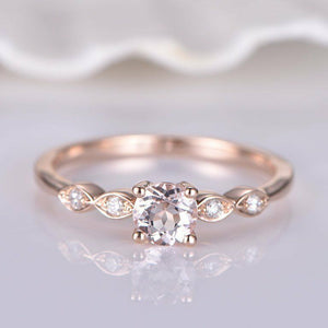 1ct Round Cut Peach Morganite Five Stone Engagement Ring 14k Rose Gold Finish