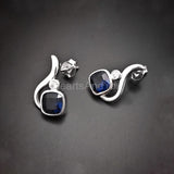 1ct Cushion Cut Simulated Sapphire Fox Kitten Stud Earring 14k White Gold Plated