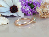 1.1ct Engagement Ring Round Cut Blue Aquamarine Solitaire 14k Rose Gold Finish