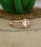 1ct Oval Cut Peach Morganite Engagement Ring 14k Rose Gold Over Floral Solitaire